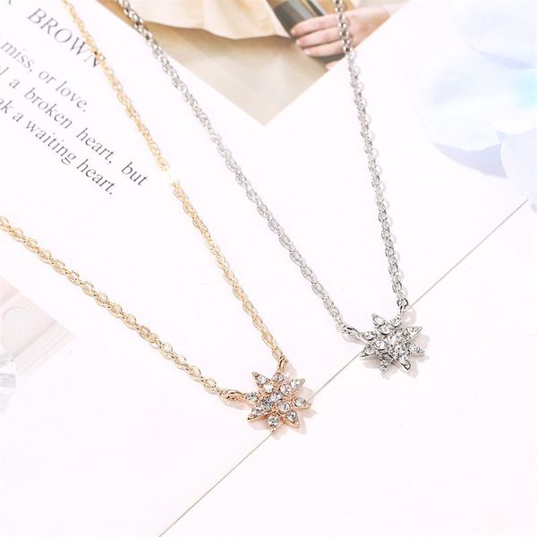 

chokers trendy temperament flower necklace for women fashion sunflower starlight pendant wedding chain statement jewelry gift, Golden;silver