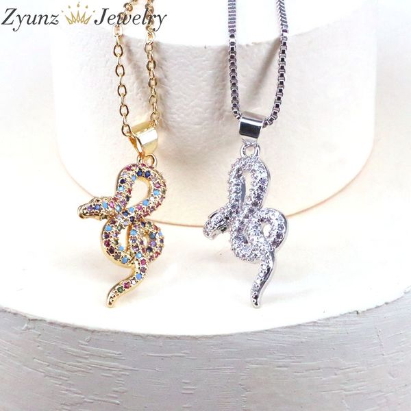 

10pcs, cz micro pave snake pendant necklaces for women men crystal necklaces cubic zirconia animal necklace jewelry, Silver