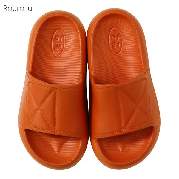 

rouroliu 2020 women thick bottom slippers non-slip bathroom slides lovers summer indoor flip flops soft home shoes, Black