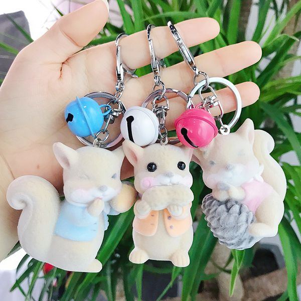 

ins cute flocking squirrel keychain cartoon animal lovely key chain children bag pendant accessories keyring lovers gift, Silver
