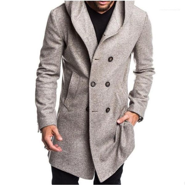 

with pockets thick winter warm gentlemen coats mens designer wool long coats fashion hooded collar outerwears, Black