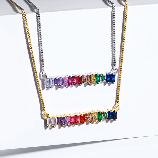 2021 neue Mode Silber Gold Hohe Qualität Zirkonia Diamant Anhänger Halskette Regenbogen Farbe CZ Stein Halskette für Hochzeit Party