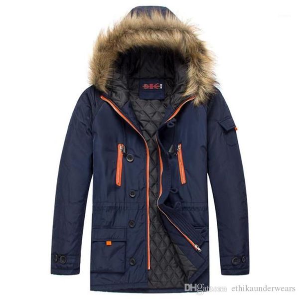 

coats long sleeve fur collar hooded mens middle long outerwear casual couples doudoune with zipper thick winter mens, Black