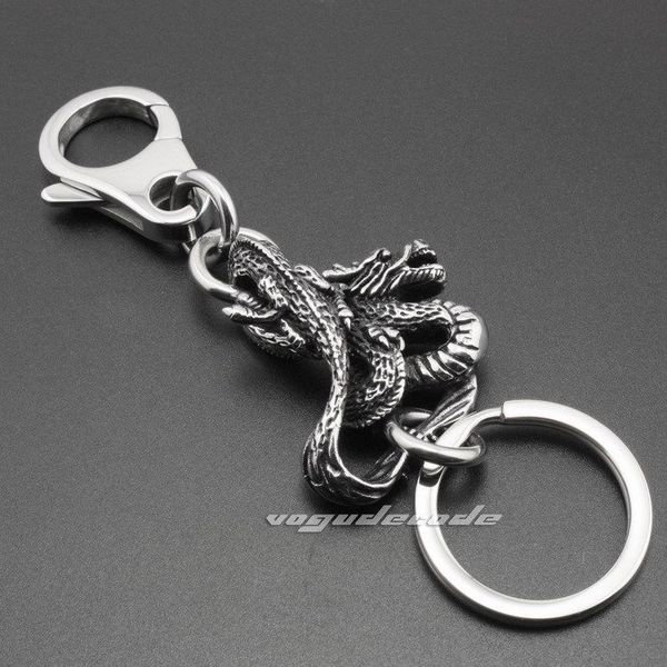 

unique 316l stainless steel dragon mens key ring biker punk keychain 3h002kc, Slivery;golden