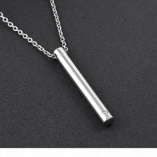 

ijd9843 slender long tube memorial urn necklace for women men stainless steel ashes keepsake cremation pendant jewelry, Silver