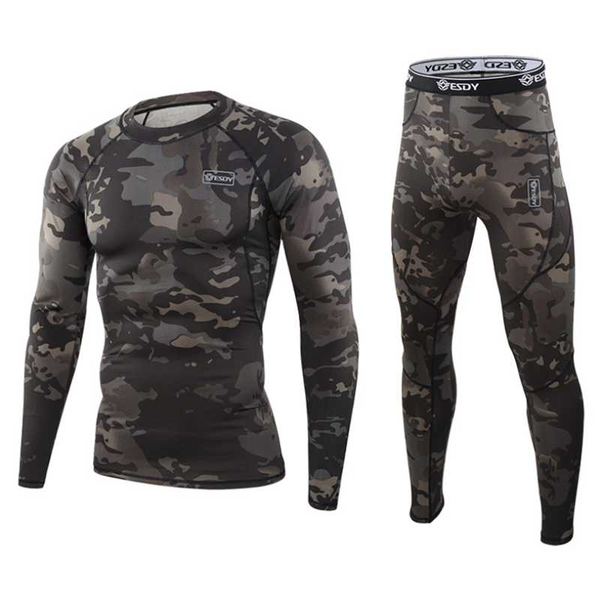 

gym clothing men underwear sets fitness sweat quick drying camouflage thermo sports outdoor training running cycling camo, White;black