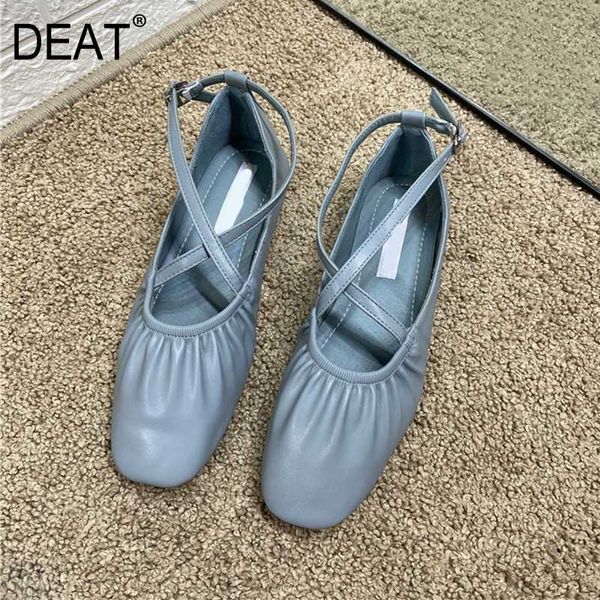 

deat] 2020 square toe shallow soft leather cross band simple single flat shoes women new spring autumn fashion tide 10i544, Black