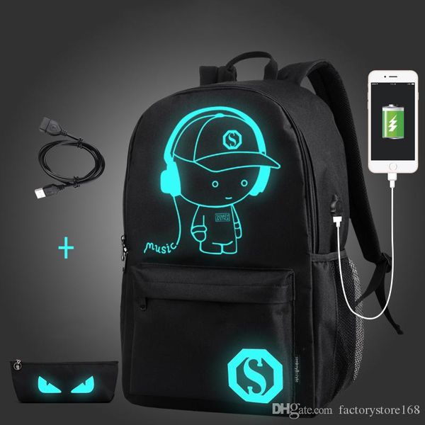 

new student school backpack anime luminous usb charge lapknapsack computer backpack for teenager anti-theft boys designer school bag