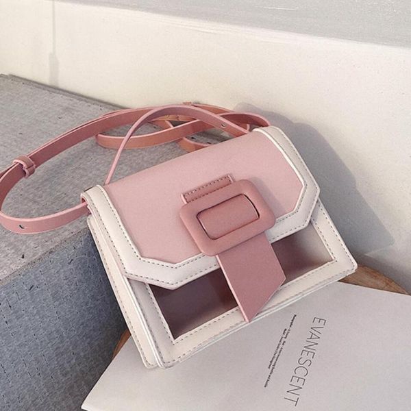 

контраст цвета площади tote мешок 2020 способа нового качества pu кожа женщин сумки конструктора transparent плеча сумка