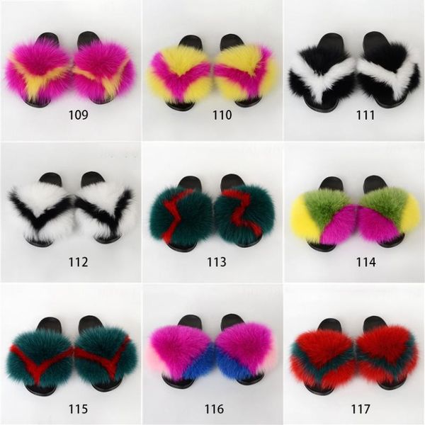 

fur slippers ladies real fur slippers home furry flat sandals women cute fluffy shoes four seasons wearable, Black
