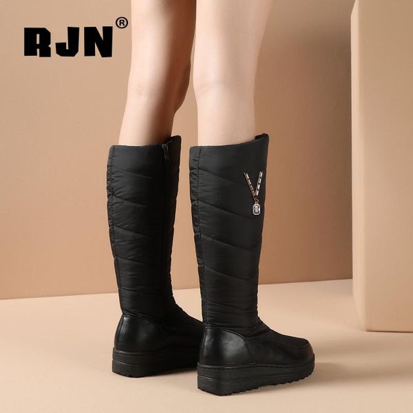 

boots rjn casual autumn knee-high comfortable handmade warm winter zipper anti-skid platform shoes womenro381, Black