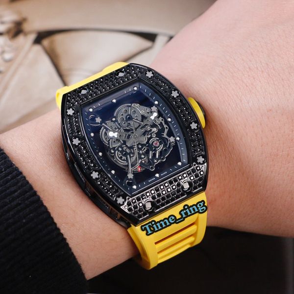 

version rm055 skeleton dial black diamond case automatic mechanical movement rm055 mens watch yellow rubber strap brand luxry watches, Slivery;brown