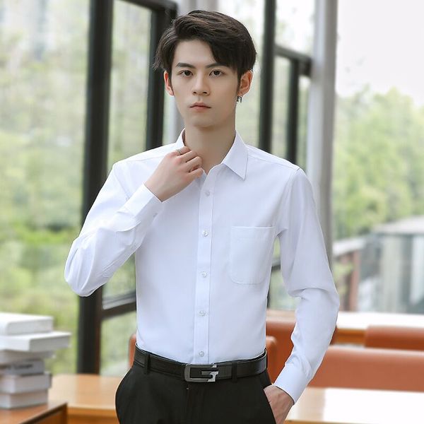 

men's dress shirts 2021 casual short sleeved shirt twill male slim fit for men white social, White;black