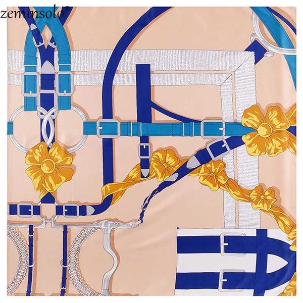 

2020 shawls 100% twill silk scarf chain printed hijab 130*130cm square scarves kerchief women headband scarf wraps, Blue;gray