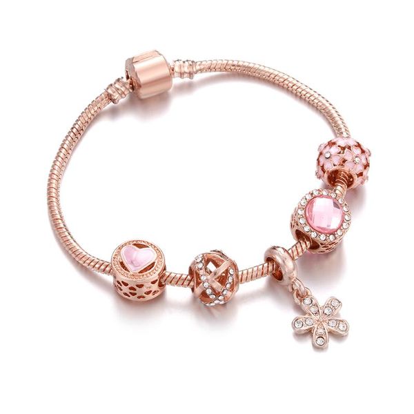 

fashion gold luxury chain pink flower hollow beads crystal pendant bracelets & bangles charm women bracelet jewelry accessories, Red;blue