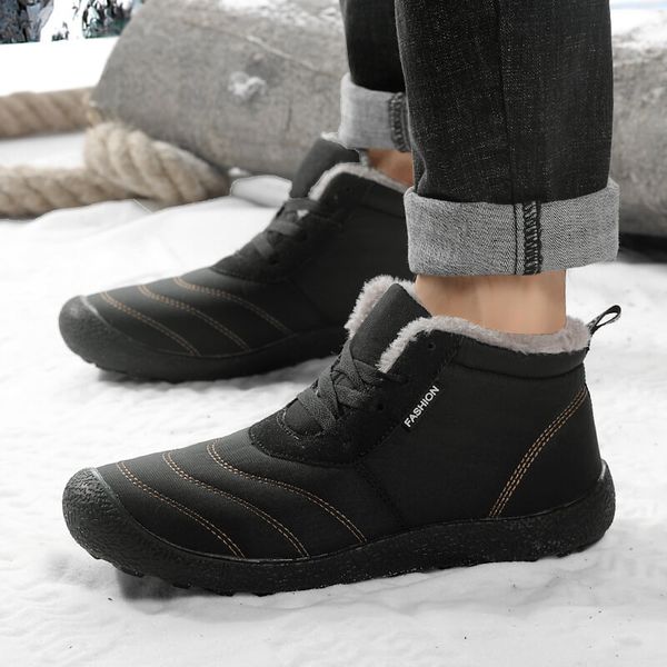 

2020 new super warm men winter boots for men warm fur men's boots plush men's ankle snow waterproof winter shoes, Black