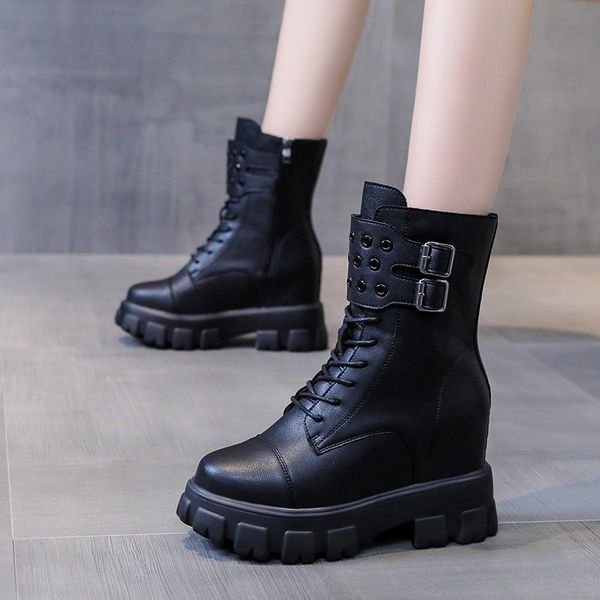 

lady boots rock shoes woman lace up luxury designer boots-women round toe ankle booties women ladies autumn fashion 2020 high, Black