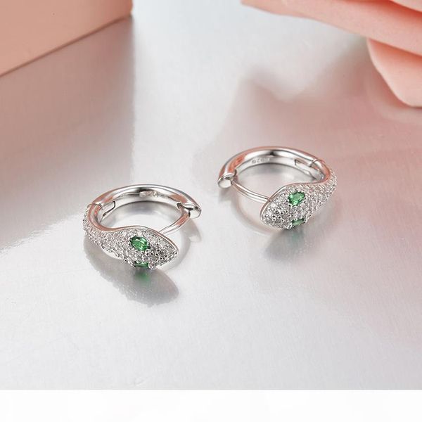 

american and european new luxury fashion party jewelry 925 sterling silver micro paved cz stone gold plated green eyes snake earrings, Golden