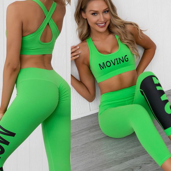 

2020 new women's yoga suits letter print multicolor yoga bra hips sports fitness leggings gym workout set sportswear suits, White;red
