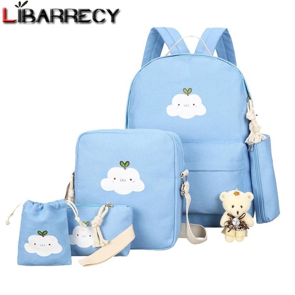 

simple lovely canvas backpack for children clouds printing 5 set school bags for teenage girls cute bookbags mochilas mujer 2020