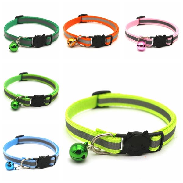 

useful round pet collars reflective bell cat face adjustable size pet necklace neck strap safety buckle cat dog lead accessories vt1574