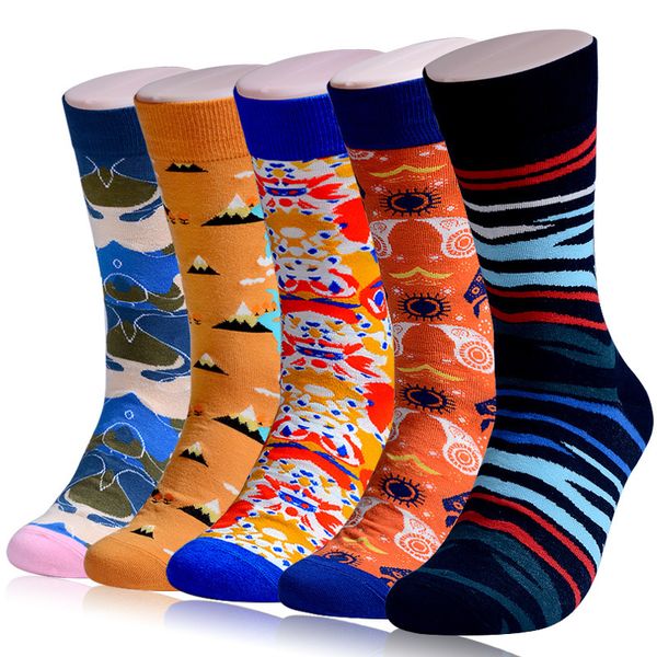 

men sock cartoon flower stripe colorful happy funny skate personality happ harajuku hip hop street style male casual cotton sock, Black
