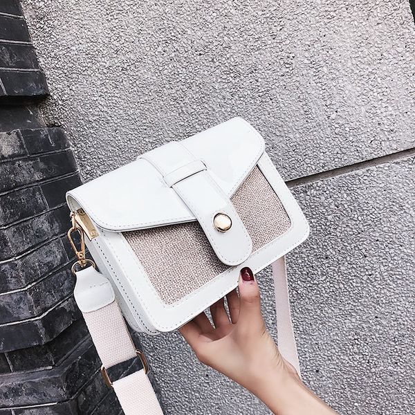 

linen stitching shoulder bag women's new european and american fashion women's bag wide shoulder strap messenger