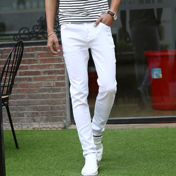 

men's jeans skinny white denim fashion men pencil pants slim spring long, Blue