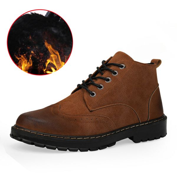 

lingge brand winter snow boots men fashion men warm boots male ankle lace-up gentleman handmade pu leather men's plus fur, Black
