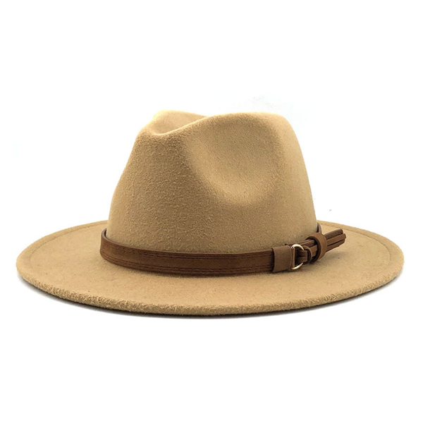 

2020 new wool felt jazz fedora hats belt buckle decor women wide brim panama party trilby cowboy cap, Blue;gray