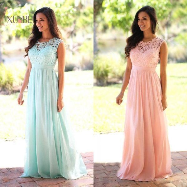 

Cheap In Stock 2020 Pink Mint Green Chiffon Long Bridesmaid Dresses Scoop Neck Wedding Party Gown vestido madrinha CPS489