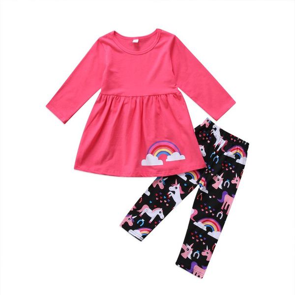 

2pcs малышей baby girl outfit радуга футболка блуза + брюки брюки нижнее возраст 2-7 лет, White