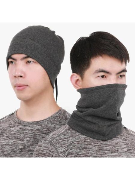 

winter warm neck gaiter face mask double layer plush windproof scarf beanie hat 23ge, Blue;gray