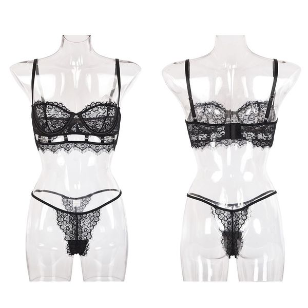 

2020 new style lace eyelash band steel circle gathered ladies underwear split bras set, Red;black