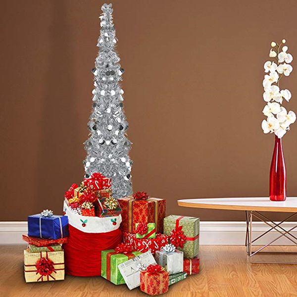 

christmas decorations foldable reusable green tinsel tree for decoration xmas simulation trees shiny leaves with reflective sequins
