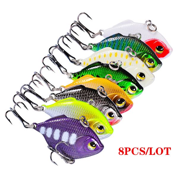 

8pcs/lot 4.5cm/8.5g bionic life like fishing lure set trout freshwater saltwater bass hard bait vib sequin lures spinner bait fishing tackle