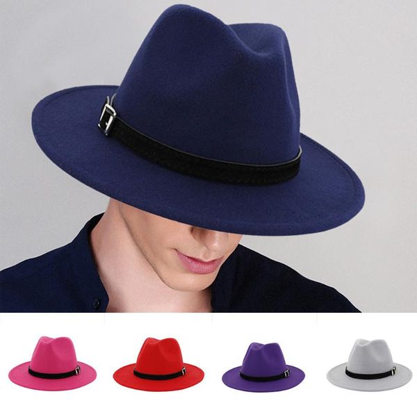 

men & women vintage wide hat with belt buckle adjustable outbacks hats men and women hat winter elegant gorra z0122, Blue;gray