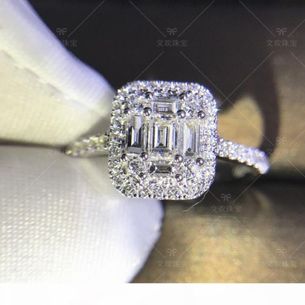 

pop high lady's classic solid 925 sterling silver ring square put together sona diamond rings wedding brand jewelry for women size 5-9, Slivery;golden