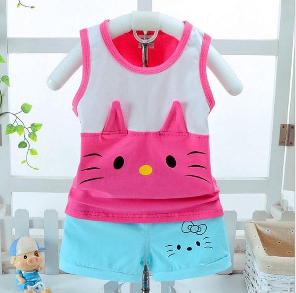 

girls boys clothing set 2020 cartoon summer tank vest + shorts kid baby girl summer sleeveless set children girl clothes, White