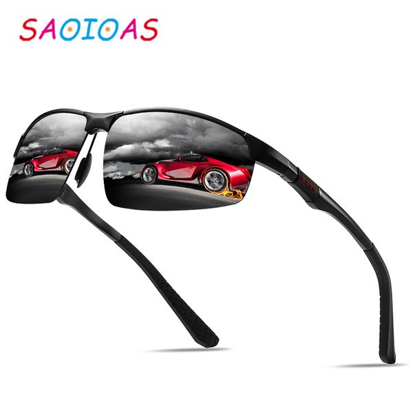 

saoioas brand design fashion aluminum magnesium sunglasses sport men polarized driving eyewear for men uv400 oculos, White;black