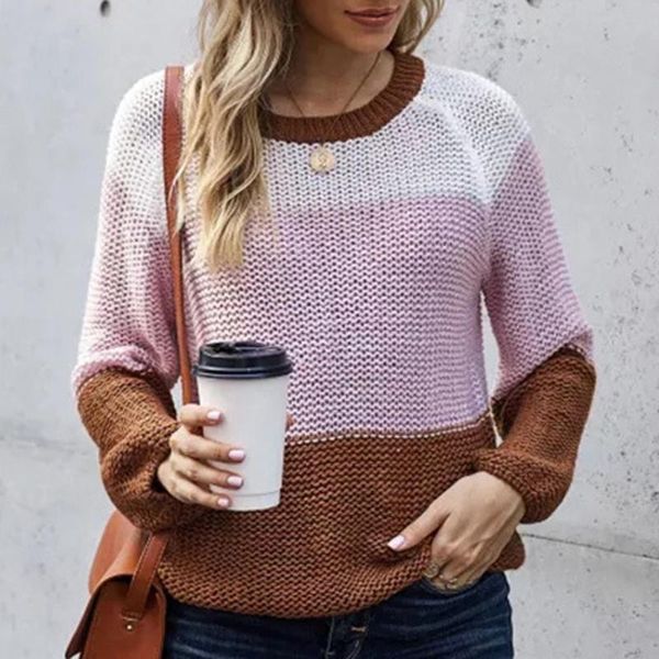 

women winter striped print sweater o neck color block long sleeve casual knit jumper pullover ladies warm knitted sweaters, White;black