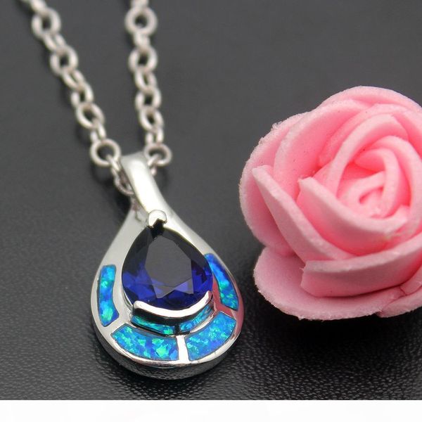 

natural blue opal ocean sapphire 925 sterling silver pendant necklace teardrop fashion jewelry charm handmade 7 8" inch
