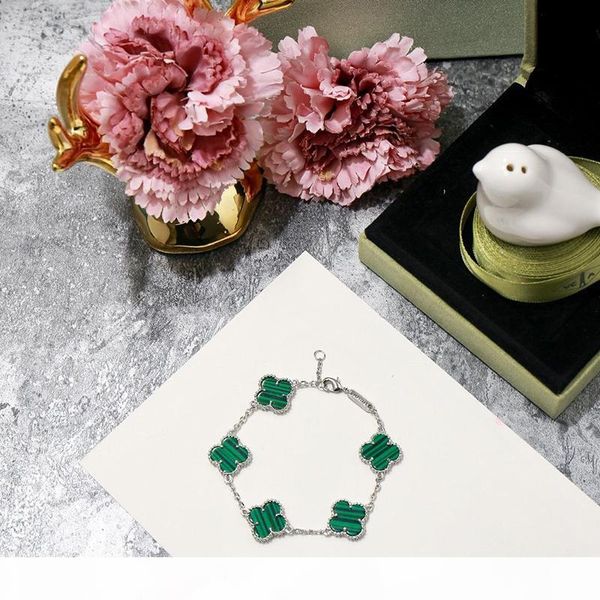 

fashion four leaf clover silver agate 5 flower bracelet for women lovers day gift classic designer brand jewelry for women, Black