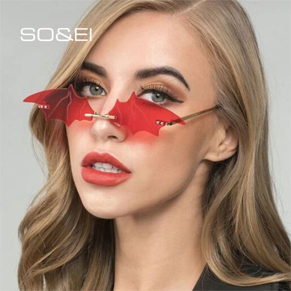

sunglasses so&ei unique bat shape ins rimless women brand designer ladies clear ocean lens eyewear fashion sun glasses, White;black