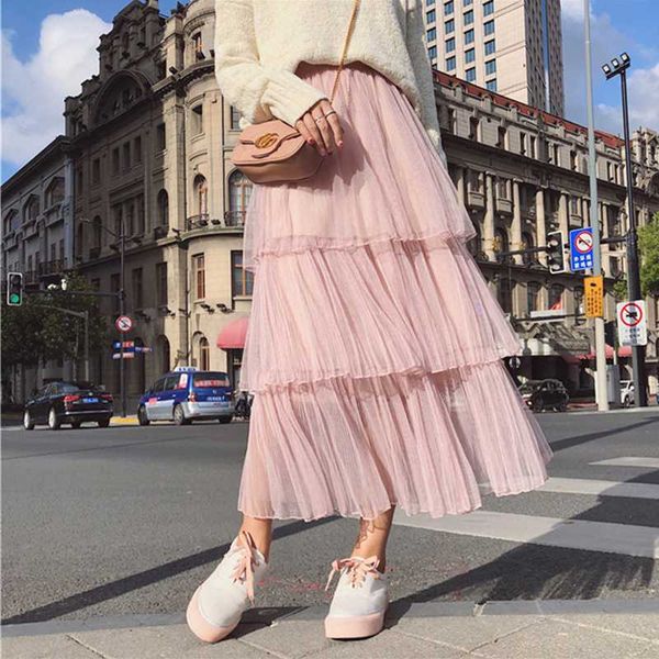 

skirts ailegogo 2021 autumn winter women ankle-length long skirt casual elegant tulle multi colors sweet high waist female sk7315, Black