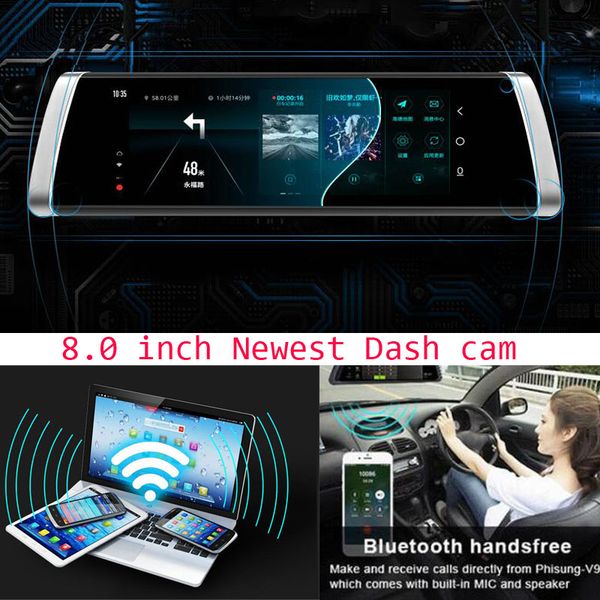 

2020 8.0 inch car dvr stream rearview mirror camera ldws gps track touch screen full hd 1080p car dvrs recorder dash cam