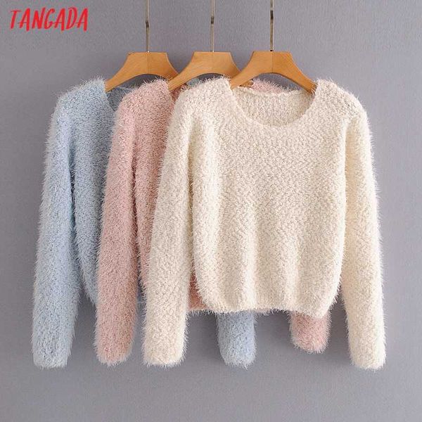 

tangada 2020 women white warm sweater cashmere knitted pullover sweater round neck jumper 3a368, White;black