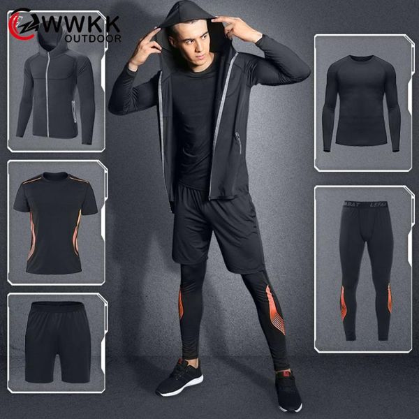 

yoga outfits wwkk mens fitness 5 piece set running shirt shorts gym sport long sleeve hooded coat tees style fashion trousers, White;red
