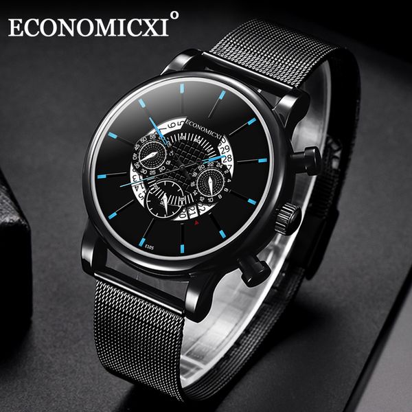 

retro three eye men watches blue luxury fashion business male mesh strap wristwatch man date relogio masculino clock gift, Slivery;brown