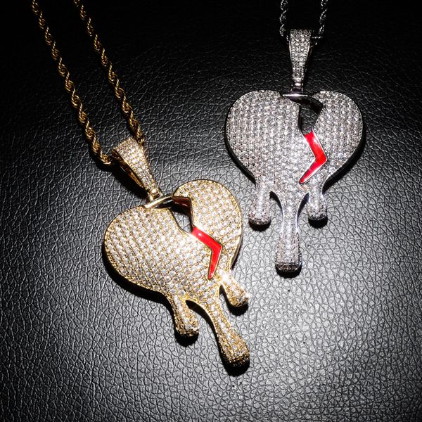 

Heart-broken hip-hop Pendant Zircon-filled Broken Heart Necklace for Men Women Rapper Jewelry Gold Silver New